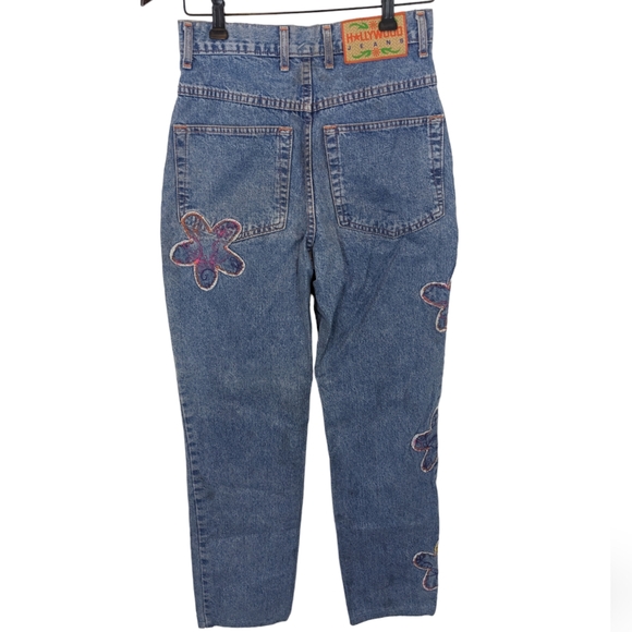 Vintage Hollywood Women's Size 27 100% Cotton Denim Jeans with Flower Pa… - Picture 3 of 15